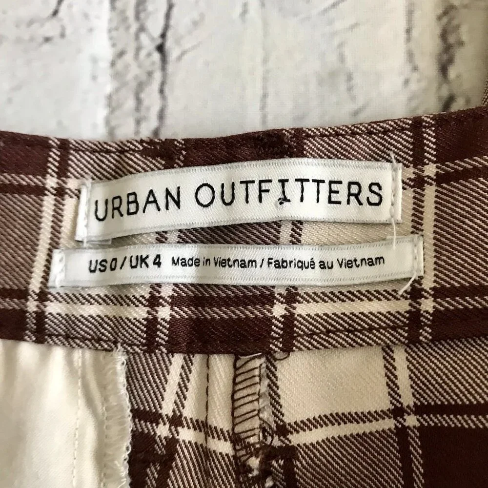 Urban Outfitters Check Plaid Trousers Size 0 Women’s Pants Brown - Picture 5 of 9
